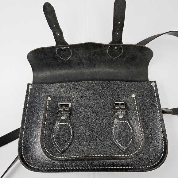 Cambridge Satchel Leather Crossbody Bag Graphite Black Metallic Glitter Sparkle - Picture 10 of 15